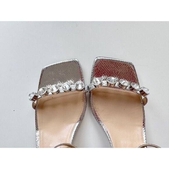 SERGIO ROSSI SR1 Silver Snake Leather Crystal Studded Block Sandals, Size 40.5 - Picture 7 of 14